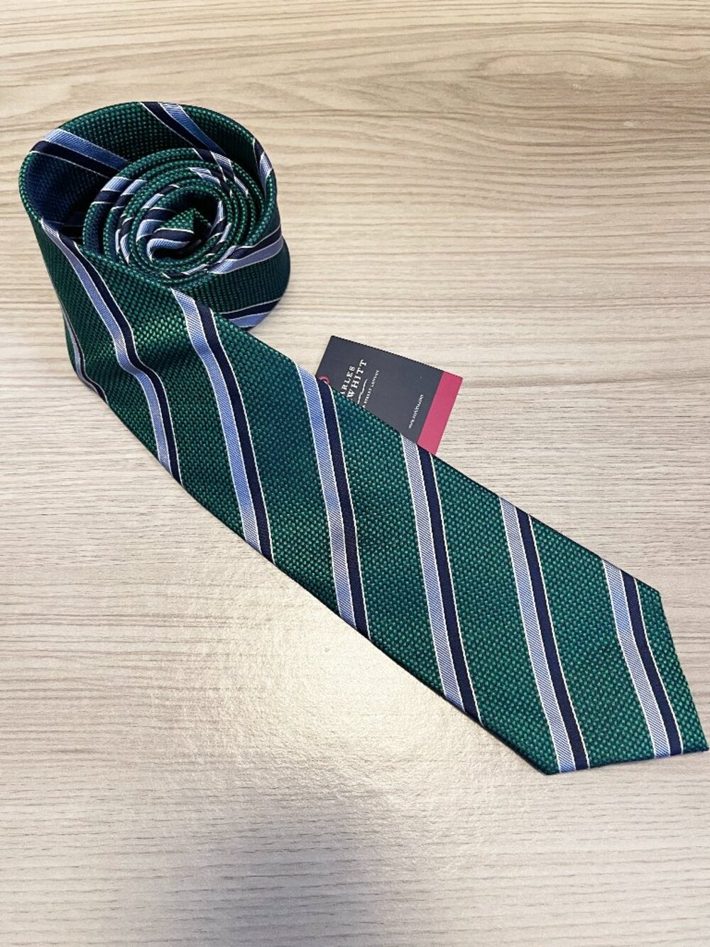 Charles Tyrwhitt Green Blue Striped 100% Silk Tie NWT Jermyn Street London